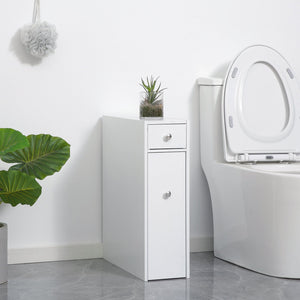 English Elm HOMCOM Slim Wooden Bathroom Storage Cabinet White – Narrow MDF Organizer with 4 Hidden Drawers, 45lb Capacity W2225P173989
