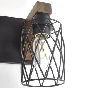 English Elm 4-light Industrial Farmhouse Vanity Bar Wood Backplate Matte Black Cage Bathroom Sconce T3963P458304