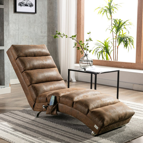 English Elm Linen Ergonomic Massage Chaise Lounge with Remote, 140° Recliner Long Lounger for Office Home W395P184846