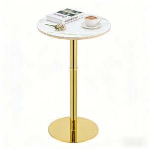 English Elm Rock Slab Round Bar Table with Gold Stainless Steel Base for Modern Home Entertaining W2920P443467