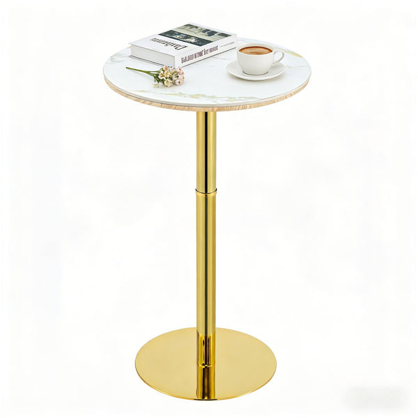 English Elm Rock Slab Round Bar Table with Gold Stainless Steel Base for Modern Home Entertaining W2920P443467