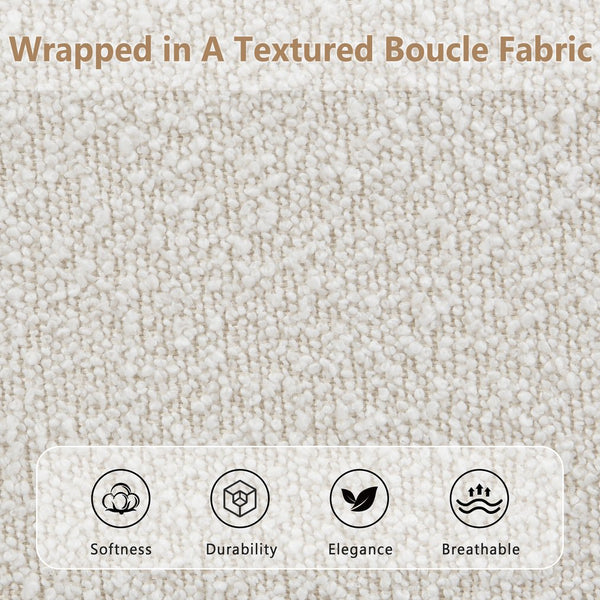 English Elm Christopher Knight Home® - King Size Boucle Bed Frame – Modern Upholstered Platform With Curved Headboard & Soft Corners, Beige N757P235227W