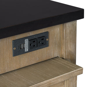 English Elm TREXM Expandable Kitchen Island with Hidden Pull-Out Extension, Built-In Outlets, Retro Storage Wheels Natural+Espresso XW000023AAP
