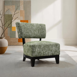 English Elm Green Contemporary Accent Chair with Cylindrical Back, Foam Seat and Dark Walnut Exposed Wooden Legs, Stylish Living Room Upholstery Green 38 L x 29 W x 35 H B2741P401419