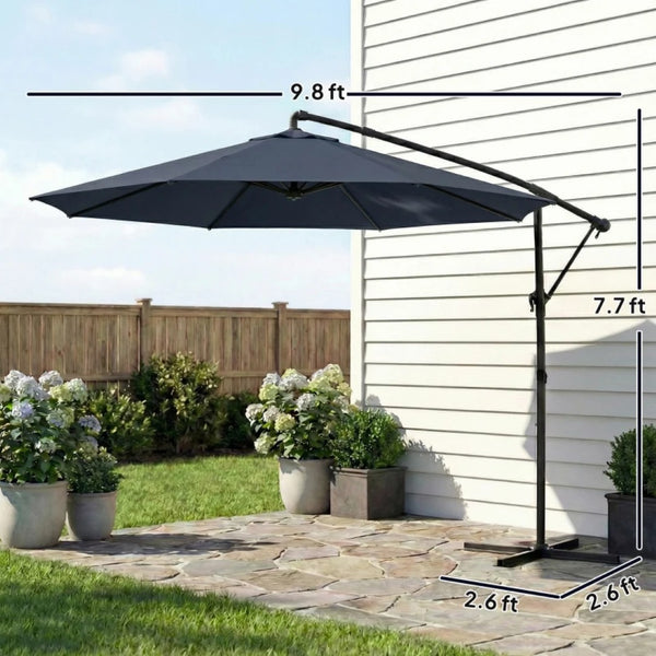 English Elm Large Offset Cantilever Patio Umbrella with 360 Rotation Tilt and Uv Protection Navy Blue T3971P466708