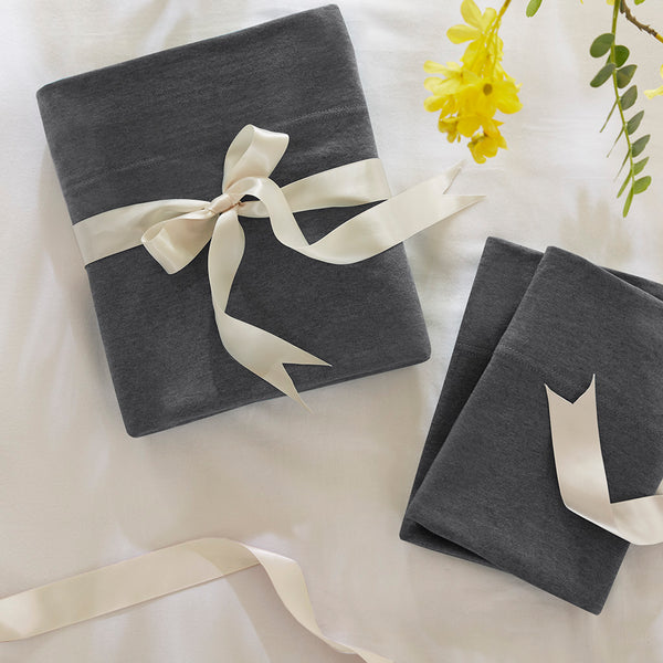 JLA Home Intelligent Design - All Season Sheet Set with Jersey Knit Cotton Blend — Breathable, Stretchy Comfort for Year-Round Use Dark Grey ID20-694