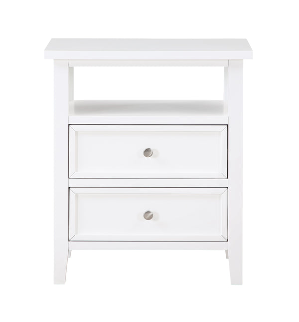 English Elm Weston Solid Wood White 2-Drawer Nightstand with Open Shelf, Dovetail Drawers & Nickel Knobs B050P376947