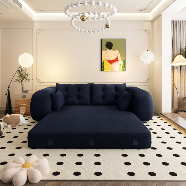 English Elm Human Multi-Functional Foldable Sofa Bed - Cozy Teddy Foam Sleeper For Living Room & Guests, Dark Blue W1885P387266