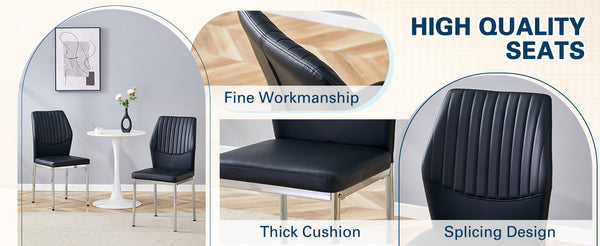 English Elm Luxury Set Of 6 Black Pu Dining Chairs With Silver Metal Legs - Ergonomic, Stylish, And Durable Design W1151P282700