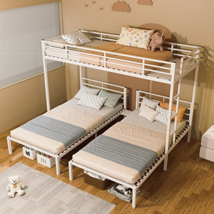 English Elm Triple Metal Bunk Bed for Kids Shared Rooms Separates Into Three Twin Beds W5635S00004