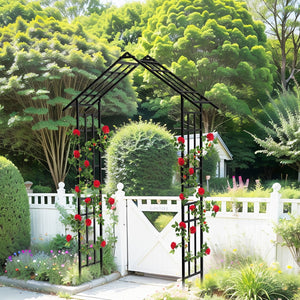English Elm Metal Garden Arch Adjustable Width Powder Coated Steel Trellis for Climbing Plants W1586P268885