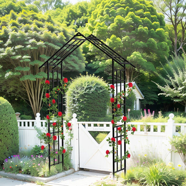English Elm Metal Garden Arch Adjustable Width Powder Coated Steel Trellis for Climbing Plants W1586P268885