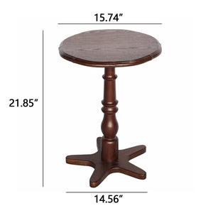 English Elm 15.75 inch Round Small End Table Vintage Wooden Pedestal Side Table with Rounded Top and Easy Assembly Walnut Brown W2295P339100