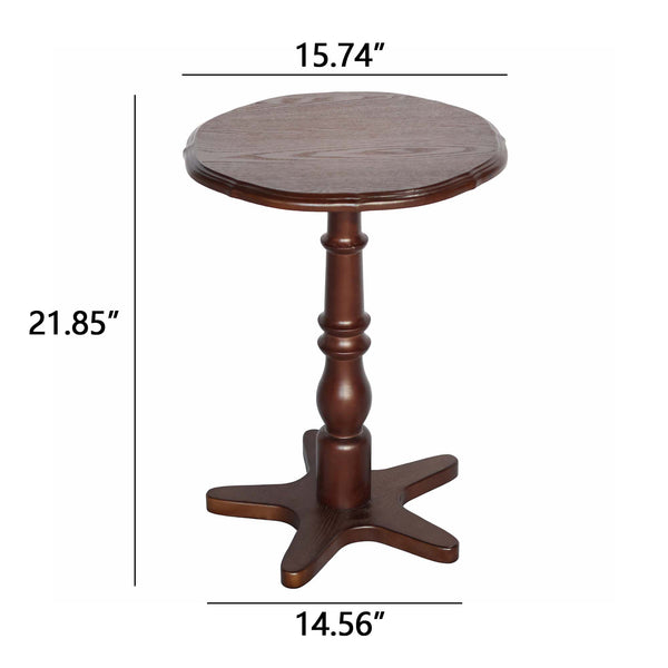 English Elm 15.75 inch Round Small End Table Vintage Wooden Pedestal Side Table with Rounded Top and Easy Assembly Walnut Brown W2295P339100