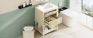 English Elm 24'' Retro Bathroom Vanity Mdf Cabinet with Ceramic Sink Open Shelf and 2 Drawers Beige N710P405414Y