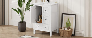 English Elm Christopher Knight Home® - 24 Freestanding Retro Bathroom Vanity with Ceramic Sink, Soft-Close Cabinet & Drawers, Painted MDF Finish White N759P292551K
