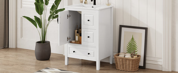 English Elm Christopher Knight Home® - 24 Freestanding Retro Bathroom Vanity with Ceramic Sink, Soft-Close Cabinet & Drawers, Painted MDF Finish White N759P292551K