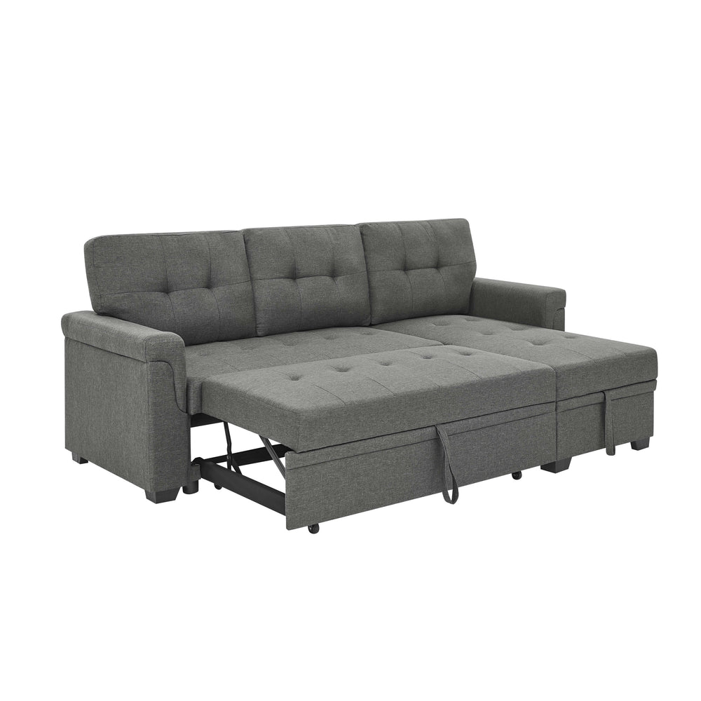 English Elm 86'' Upholstered Pull-Out Sofa Bed with Tufted Linen-Like Fabric, Jumbo Stitch Detail, Convertible Hub Gray B343S00019