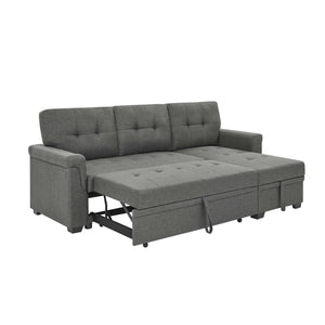 English Elm 86'' Upholstered Pull-Out Sofa Bed with Tufted Linen-Like Fabric, Jumbo Stitch Detail, Convertible Hub Gray B343S00019