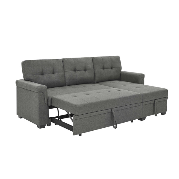 English Elm 86'' Upholstered Pull-Out Sofa Bed with Tufted Linen-Like Fabric, Jumbo Stitch Detail, Convertible Hub Gray B343S00019