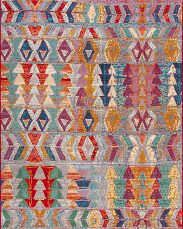 Unique Loom Outdoor Modern Tamarindo Machine Made Geometric Rug Multi, Burgundy/Gold/Gray/Green/Ivory/Red/Violet/Navy Blue/Light Blue 7' 10" x 10' 0"