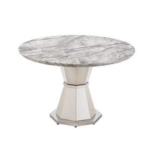 English Elm 47" Round Marble Dining Table - Stylish Faux Marble Top & Durable Stainless Steel Base For Any Space W3456S00004