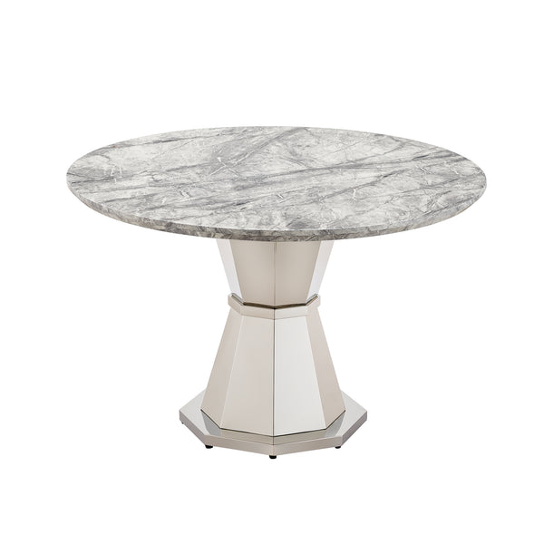English Elm 47" Round Marble Dining Table - Stylish Faux Marble Top & Durable Stainless Steel Base For Any Space W3456S00004
