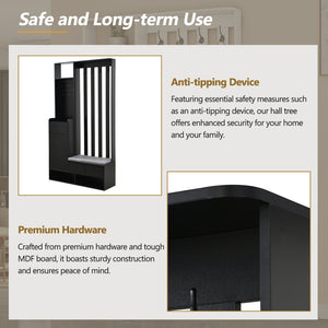 English Elm ON-TREND Hall Tree with Pegboard, Cushioned Bench, Drawer & Hooks for Organized Entryway Storage Black N721P179243B