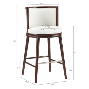 English Elm Evalyn Commercial White Leatherette Barstool with Beech Wood Legs, Foam-Padded Seat & Steel Footrest B365P398035