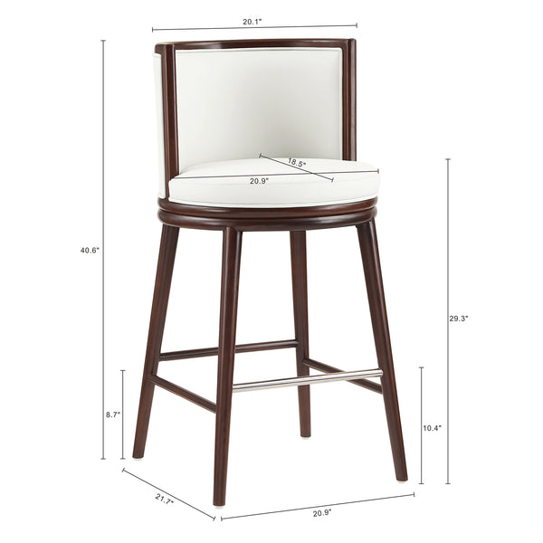 English Elm Evalyn Commercial White Leatherette Barstool with Beech Wood Legs, Foam-Padded Seat & Steel Footrest B365P398035