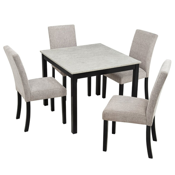 English Elm Elegant Square Acacia Wood Dining Set with Four Linen Upholstered Chairs Modern Style W1998S00090