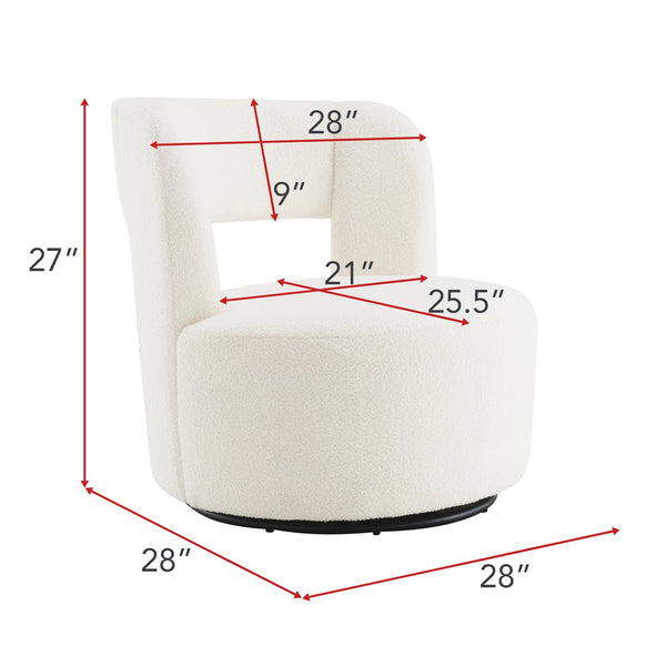English Elm Swivel Teddy Fabric Barrel Chair with 360° Base, Plush Upholstery, Durable Plywood Frame, Cozy Seating Cream W2671P230454