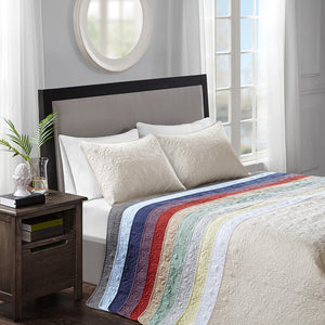 JLA Home Madison Park - 3 Reversible Bedspread Set with Quilted Stitch Texture, Oversized Drape, Antimicrobial Soft Cotton Fill Navy MP13-6131