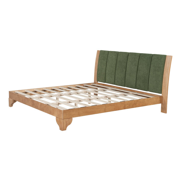 English Elm Christopher Knight Home® - Premium Pine Wood King Bed Frame With Upholstered Headboard - Mid-Century Modern Style In Green N770P345989N_N770P345990N