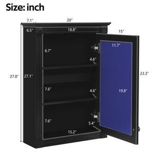 English Elm 20" Medicine Cabinet with Mirror — Space-Saving Wall-Mounted Bathroom Storage with Adjustable Shelf, Modern Carved Design Black N710P317680B