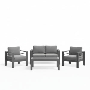 English Elm All-weather 4 Piece Outdoor Conversation Set Iron Frame Olefin Cushions Patio Seating Gray B082S00106