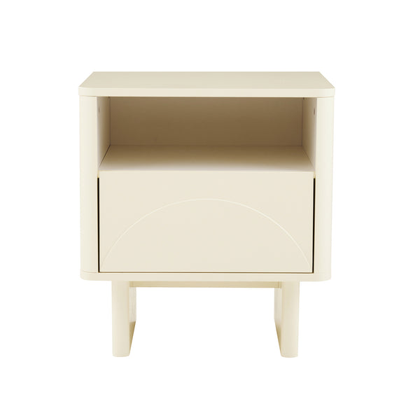 English Elm Ella Modern 20" Nightstand with Sled Legs, Open Shelf & Handle-Free Drawer — Sleek Safe Design Cream B365P398155