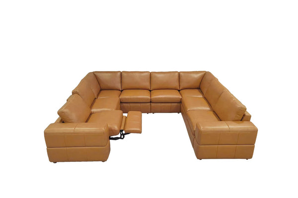English Elm Premium Leather Match Sectional with Dual Recliners Wide Square Arms Living Room Ginger B2748S00154
