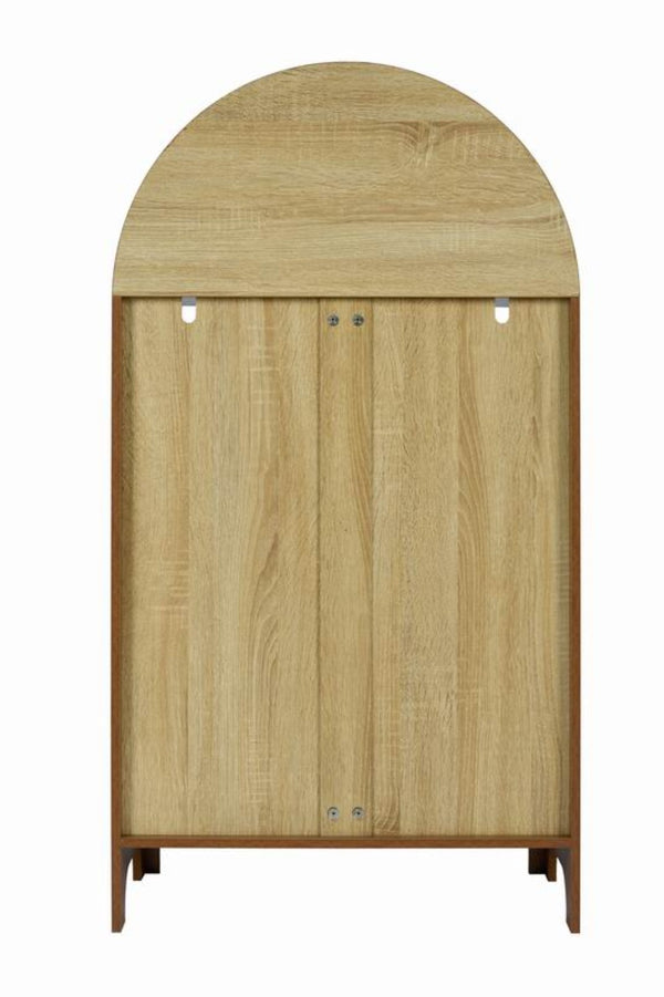 English Elm 4-tier Arched Freestanding Bookcase with Lattice Doors Open Display and Cabinet Storage W3123P485377