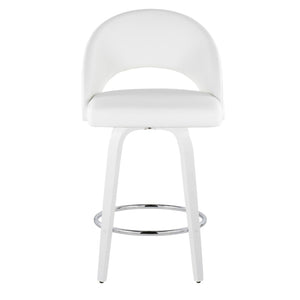 English Elm Fixed-height Swivel Counterstools Faux Leather Padded Seat Chrome Footrest Set of 2 White B202S01847