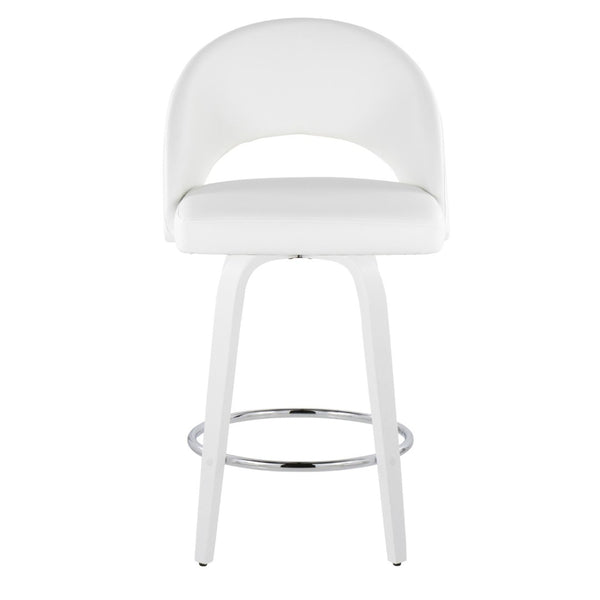 English Elm Fixed-height Swivel Counterstools Faux Leather Padded Seat Chrome Footrest Set of 2 White B202S01847