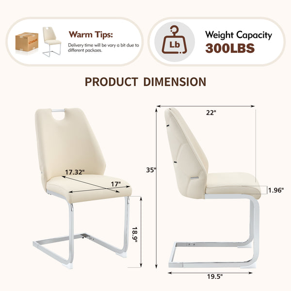 English Elm Dining Chairs Set Of 2, Modern Off-White Faux Leather With Gold Mesh Accent And Chrome Handles W3493P359721