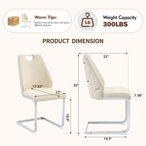 English Elm Dining Chairs Set Of 4 - Modern Off-White Faux Leather With Gold Mesh Texture & Chrome Accents W3493P356229