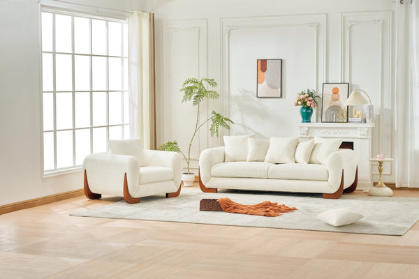 English Elm Upholstery Fabric Single Arm Chair Sofa In Cozy Beige Sherpa With Sturdy Wood Legs For Comfort W2817S00007-GIGA