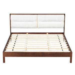 English Elm Solid Wood Queen Platform Bed Velvet Tufted Headboard Architectural Slat Design Espresso N7090000743P