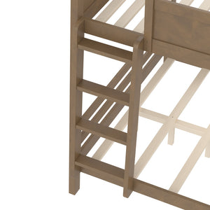 English Elm Queen Over Bunk Bed Pine Frame with Built in Shelving Detachable Vintage Style Brown W5316S00015