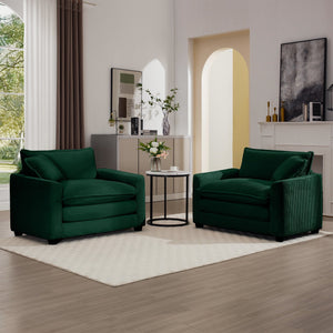 English Elm Luxurious Deep-Seated Sofa Set With 2 Chairs In Green Corduroy For Stylish Bedroom & Office Decor W714S00804