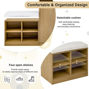 English Elm U_style Entryway Console Set with Wavy Doors Cushioned Bench and Adjustable Shoe Storage N711P345166O