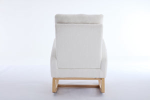 English Elm 015B-Teddy Rocking Chair with Plush Teddy Fabric, Ergonomic High Back, Adjustable Footstool, Pocket White W527P360693
