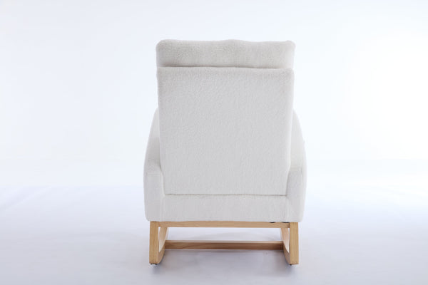 English Elm 015B-Teddy Rocking Chair with Plush Teddy Fabric, Ergonomic High Back, Adjustable Footstool, Pocket White W527P360693